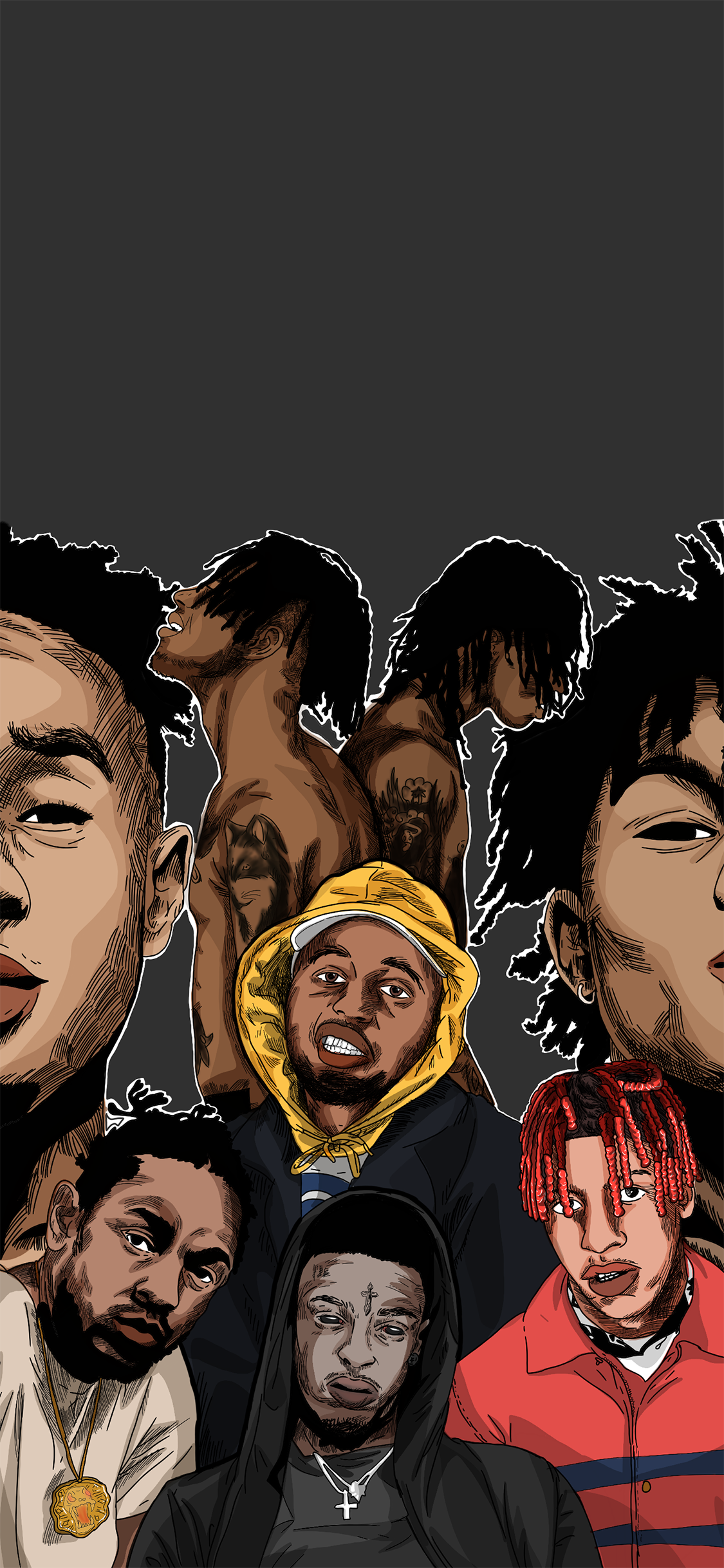 [2436×1125]潮图 插图 rapper 脏辫 音乐人 合集 苹果手机动漫壁纸图片