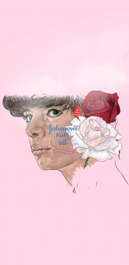 [2436x1125]潮图 插画 粉色系 欧美 男孩 花 苹果手机动漫壁纸图片