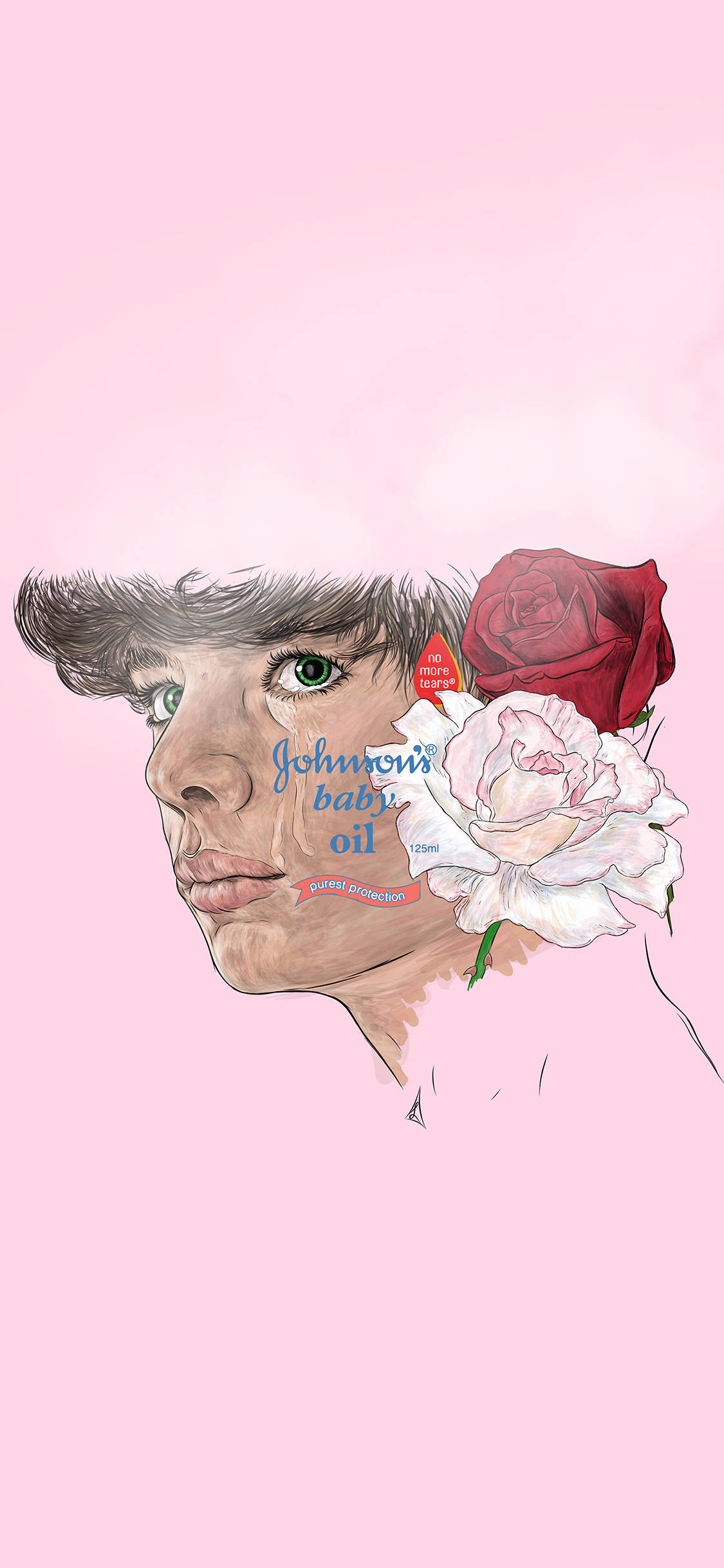 [2436×1125]潮图 插画 粉色系 欧美 男孩 花 苹果手机动漫壁纸图片
