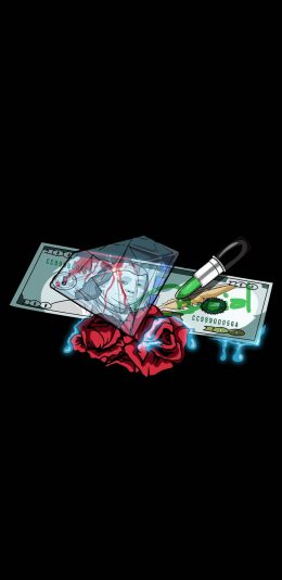 [2436x1125]潮图 美元 钻石 口红 苹果手机动漫壁纸图片