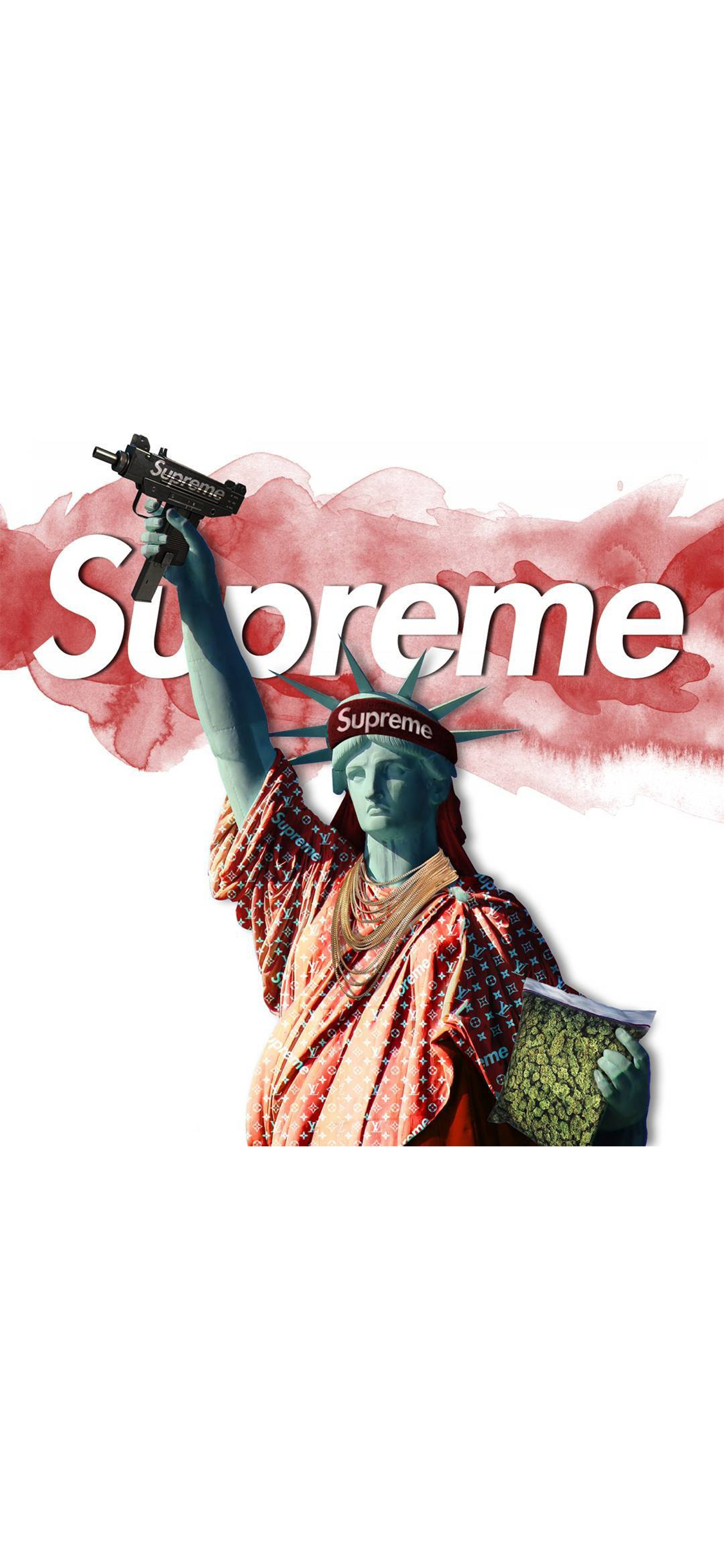 [2436×1125]潮图 自由女神 supreme 苹果手机动漫壁纸图片