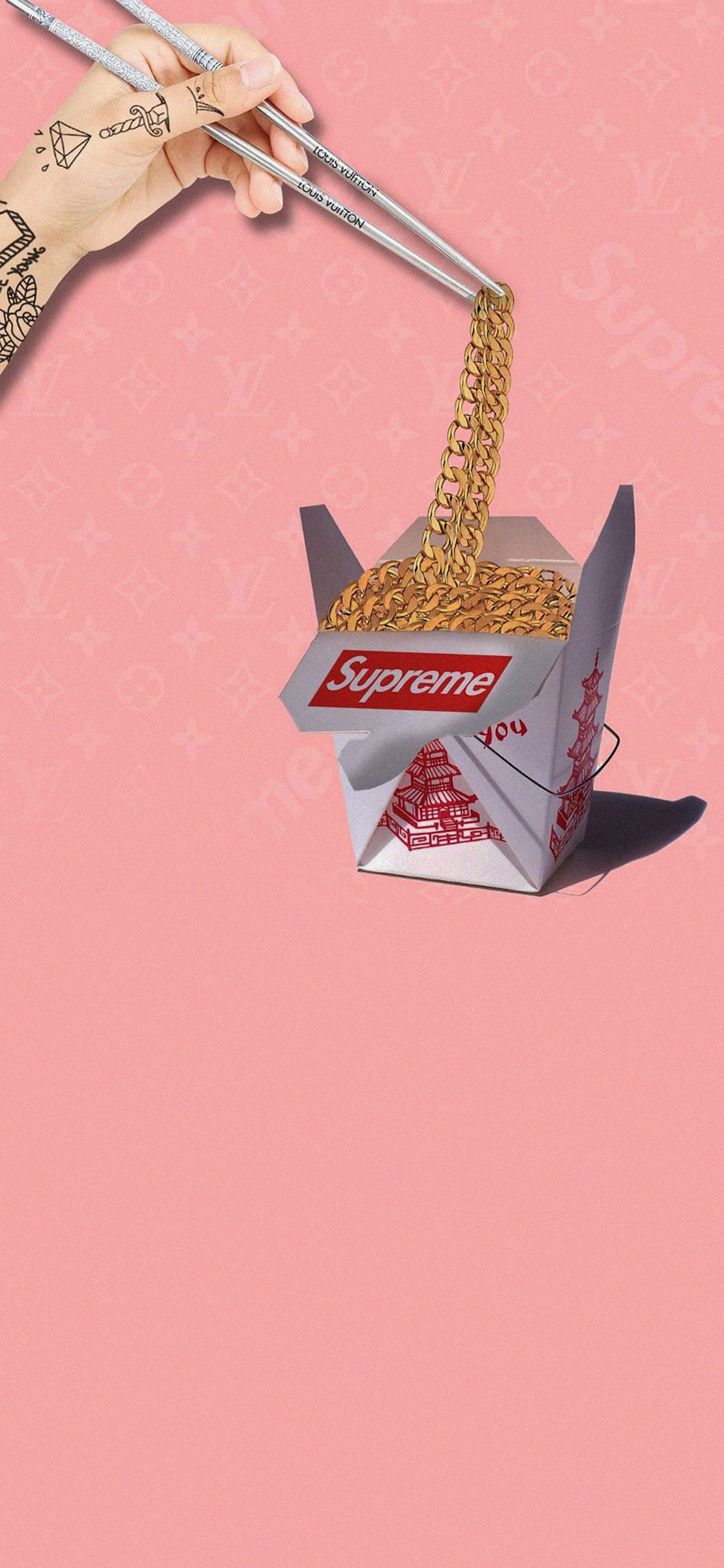 [2436×1125]潮图 金链子 supreme LV平铺 苹果手机动漫壁纸图片