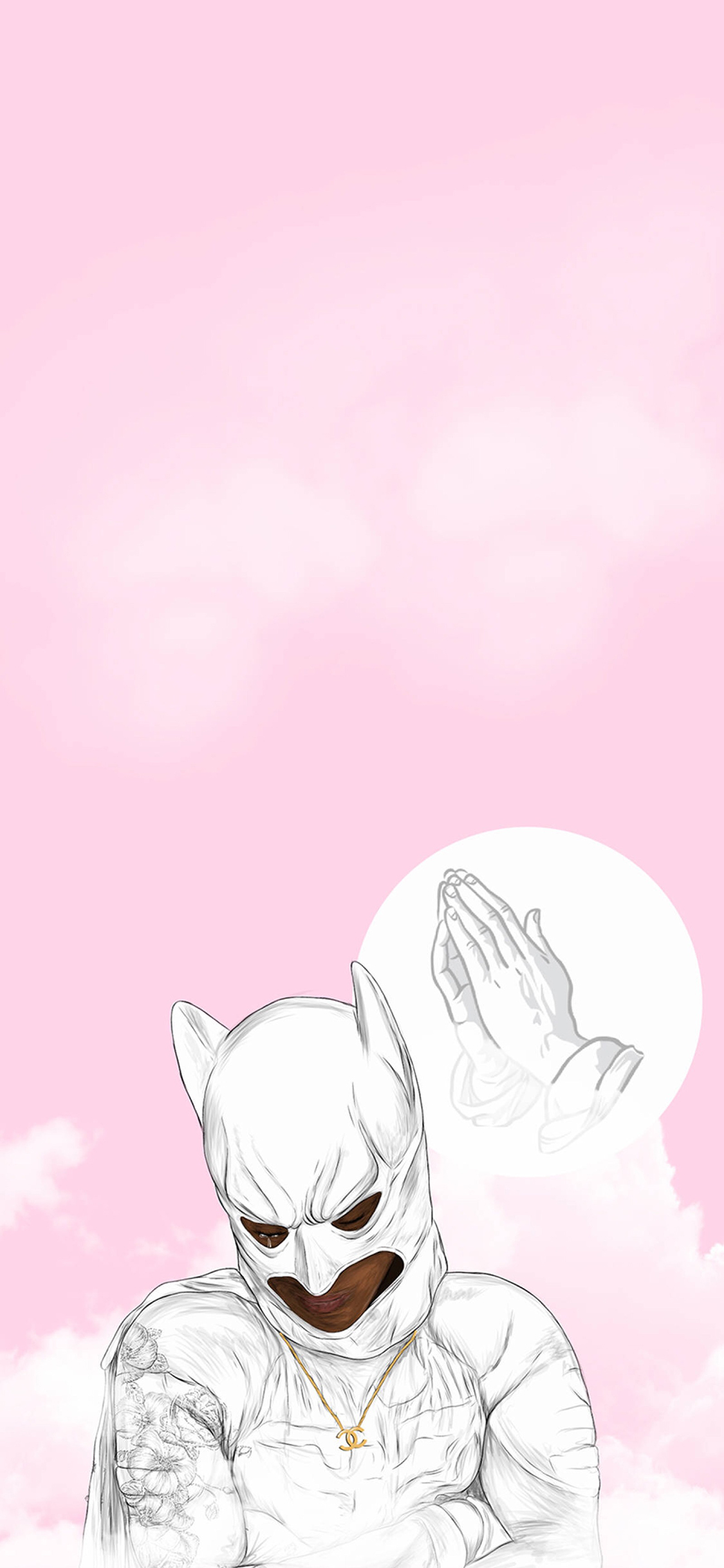 [2436×1125]潮图 面具 黑人 粉色 苹果手机动漫壁纸图片