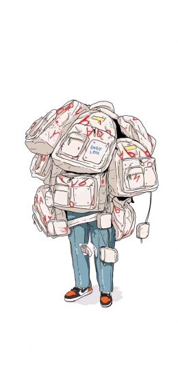 [2436x1125]潮流插图 卡通 书包 AJ 苹果手机动漫壁纸图片