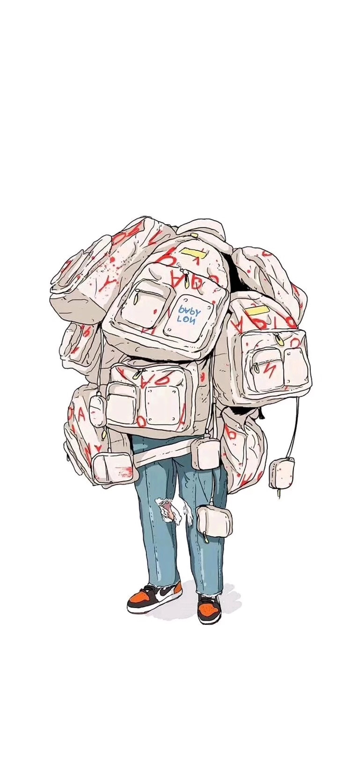 [2436×1125]潮流插图 卡通 书包 AJ 苹果手机动漫壁纸图片