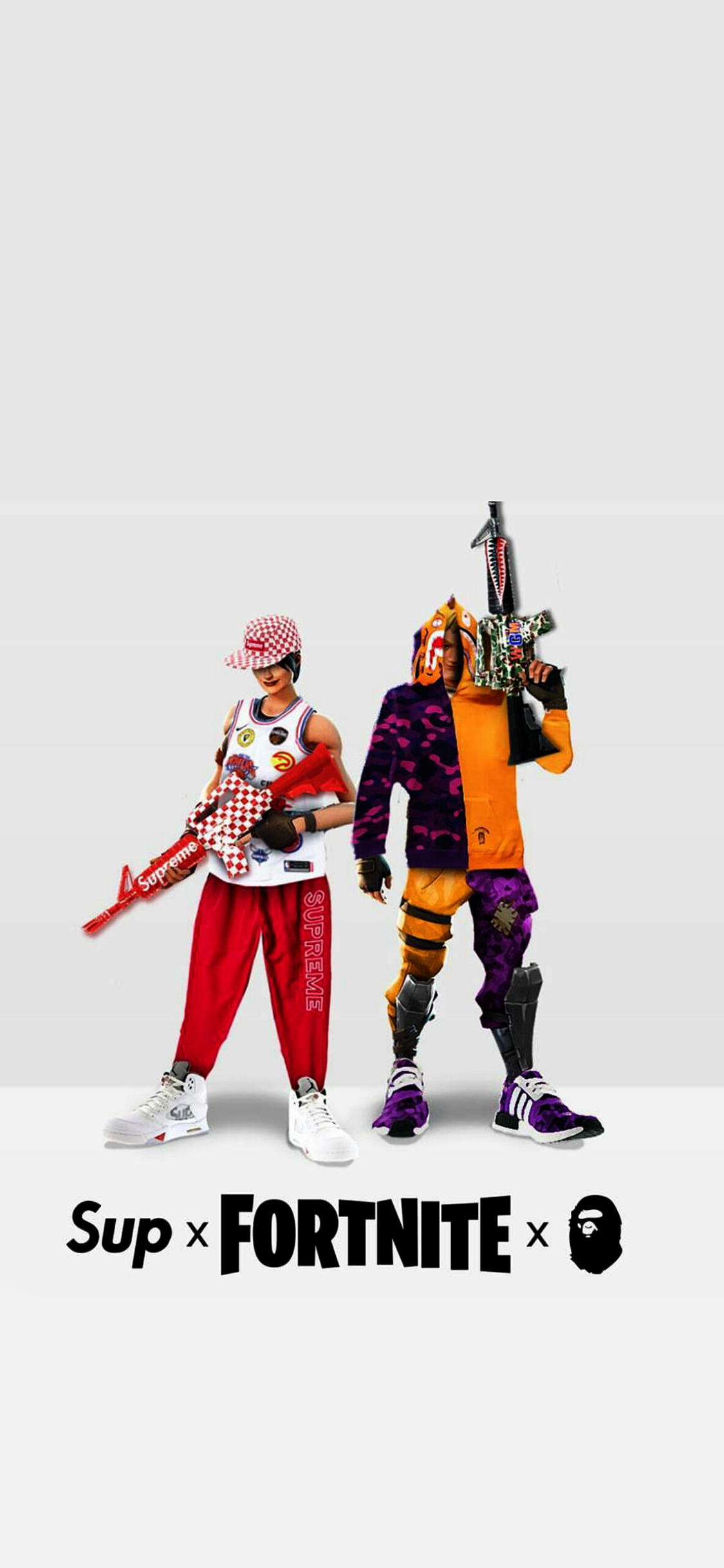 [2436×1125]潮牌 联名 sup x fortnite 苹果手机动漫壁纸图片