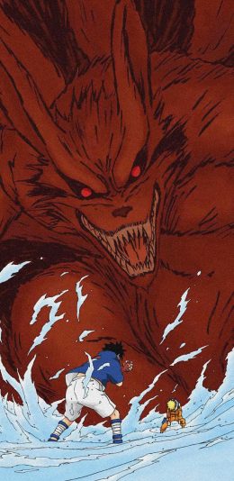 [2436x1125]火影忍者 漩涡鸣人 佐助 九尾狐 苹果手机动漫壁纸图片