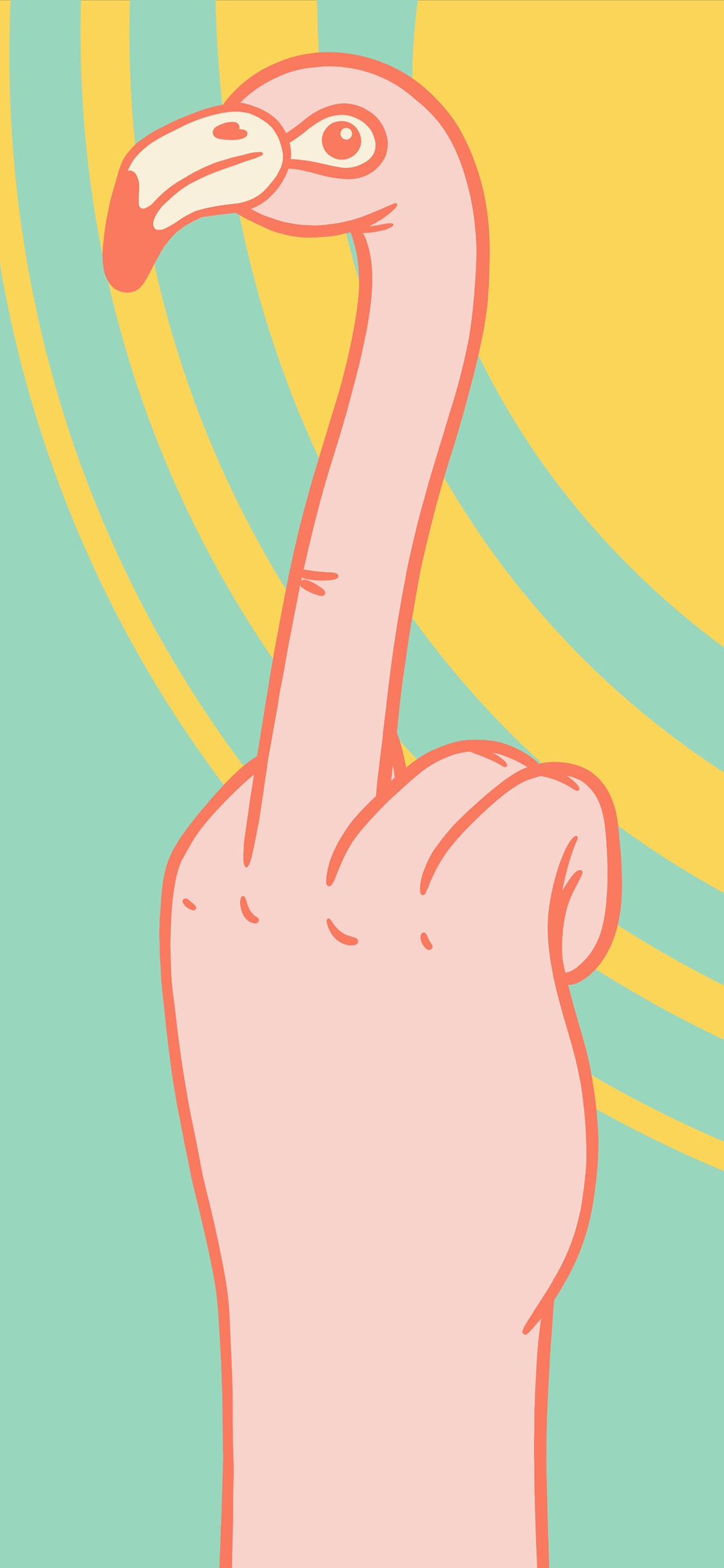 [2436×1125]火烈鸟 中指 手势 卡通 苹果手机动漫壁纸图片