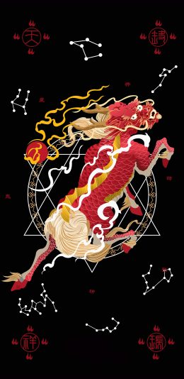 [2436x1125]火麒麟 六芒星 符阵 国潮 东来也 苹果手机动漫壁纸图片
