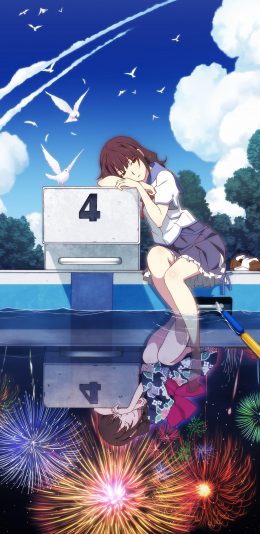 [2436x1125]烟花 漫画 电影 日本 及川奈砂 倒影 苹果手机动漫壁纸图片