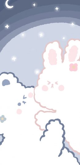 [2436x1125]熊 兔子 月亮 可爱 萌 苹果手机动漫壁纸图片