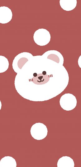 [2436x1125]熊 卡通 红色 波点 苹果手机动漫壁纸图片