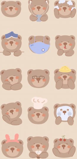 [2436x1125]熊 平铺 卡通 口罩 面膜 厨师帽 书本 苹果手机动漫壁纸图片