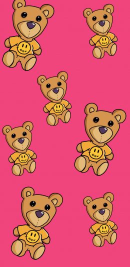 [2436x1125]熊 平铺 粉色 可爱 笑脸 苹果手机动漫壁纸图片