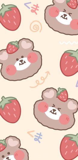 [2436x1125]熊 平铺 草莓 苹果手机动漫壁纸图片