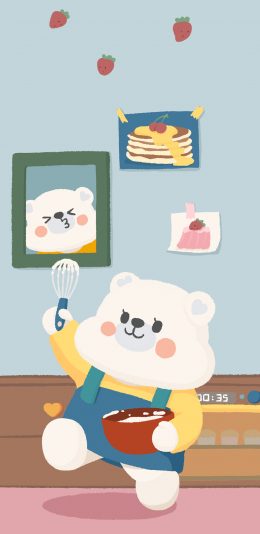 [2436x1125]熊 打蛋器 料理 蛋糕 可爱 苹果手机动漫壁纸图片