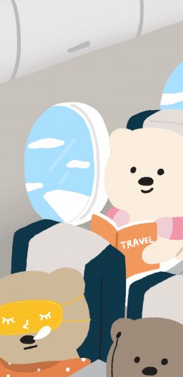 [2436x1125]熊 插画 飞机 旅行 苹果手机动漫壁纸图片