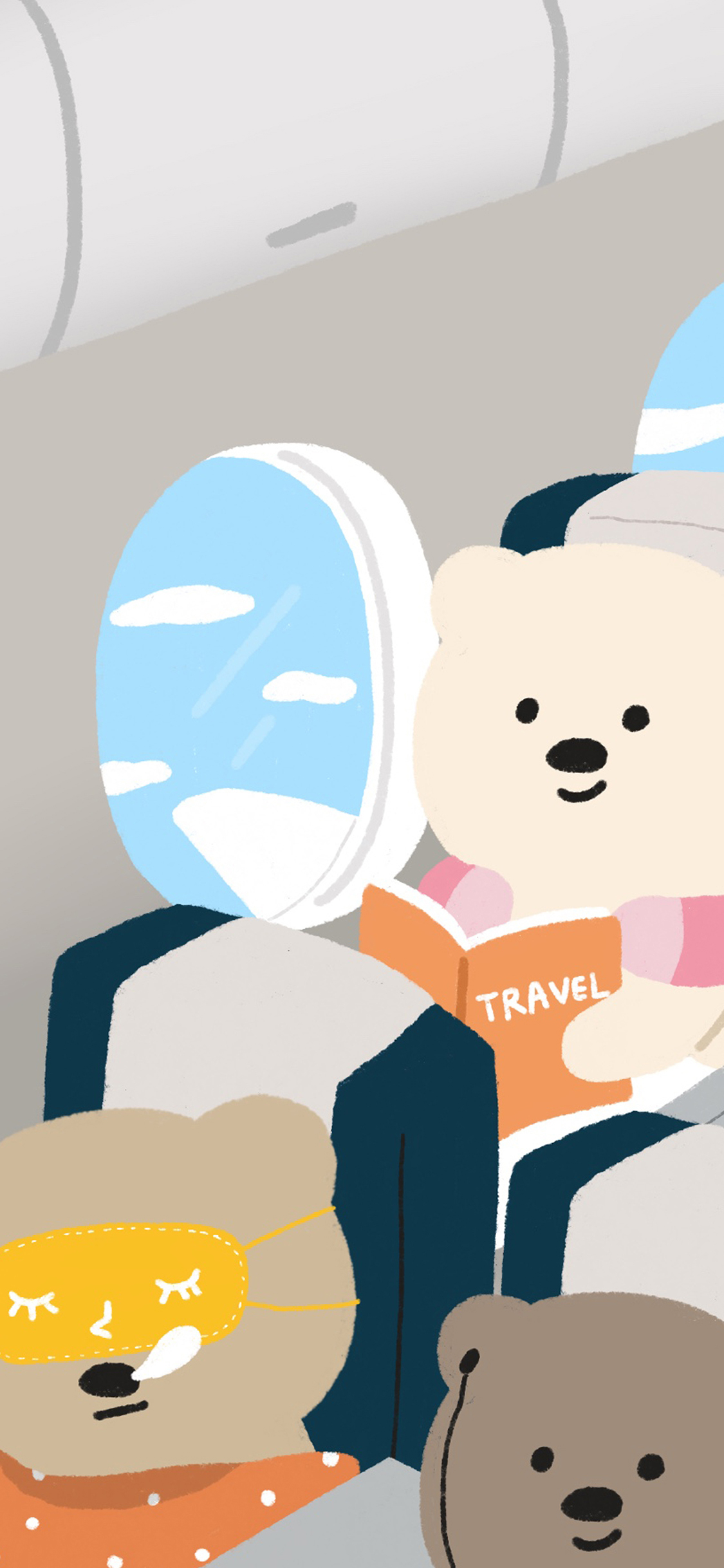 [2436×1125]熊 插画 飞机 旅行 苹果手机动漫壁纸图片