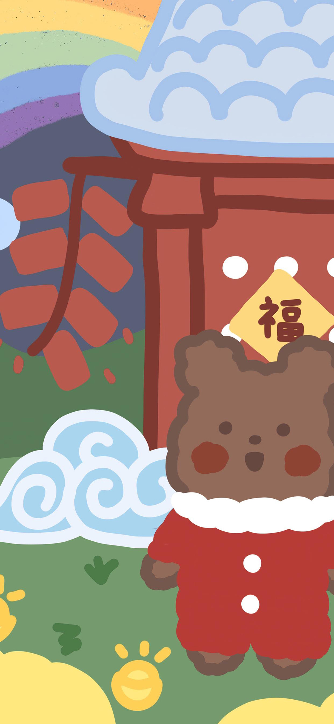 [2436×1125]熊 福 鞭炮 新年 苹果手机动漫壁纸图片