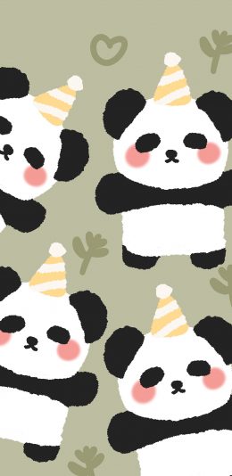 [2436x1125]熊猫 可爱 平铺 插画 苹果手机动漫壁纸图片