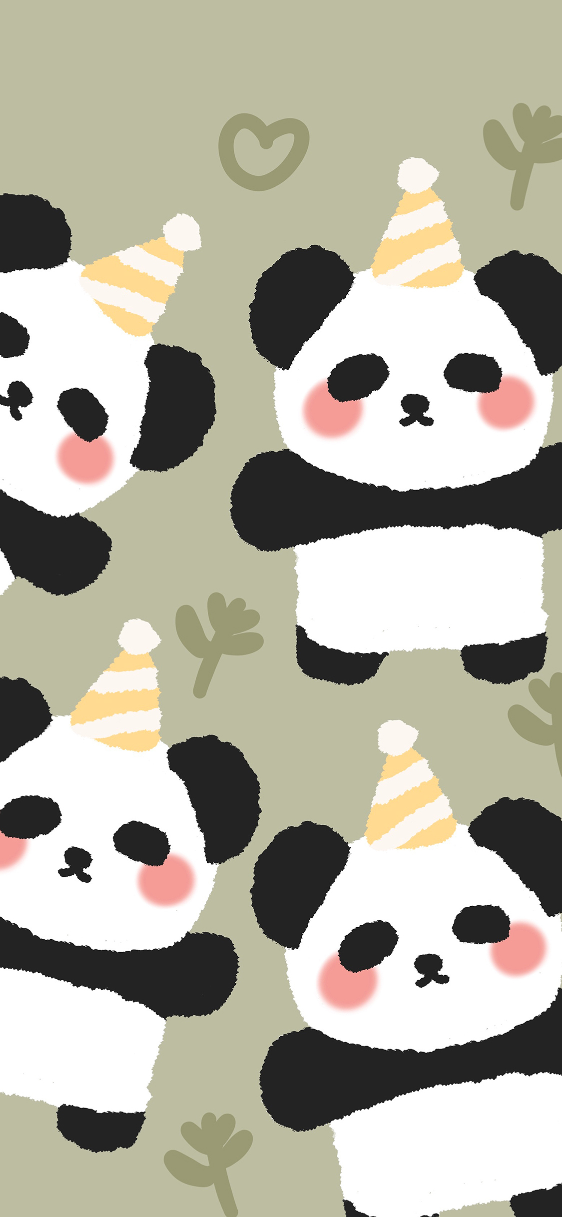 [2436×1125]熊猫 可爱 平铺 插画 苹果手机动漫壁纸图片