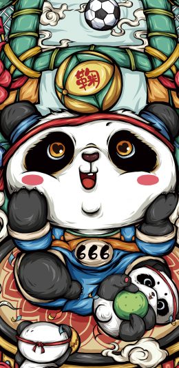 [2436x1125]熊猫 国宝 足球 国潮 东来也 苹果手机动漫壁纸图片