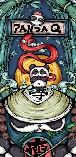 [2436x1125]熊猫 国潮 瘦 守 东来也 苹果手机动漫壁纸图片