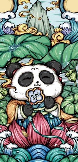 [2436x1125]熊猫 插画 国潮 凉 东来也 苹果手机动漫壁纸图片