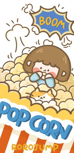 [2436x1125]爆米花 女孩 boom 可爱 肉肉酱 苹果手机动漫壁纸图片