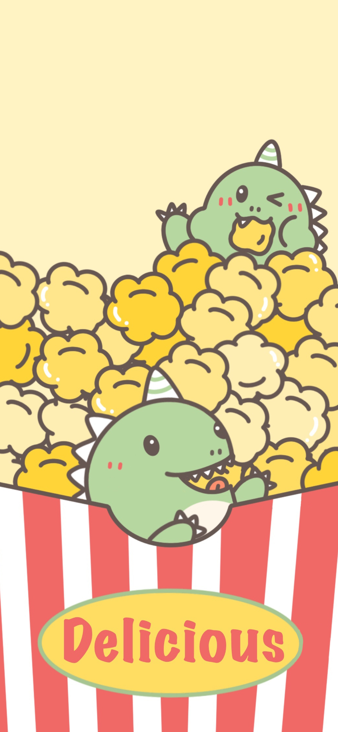[2436×1125]爆米花 小恐龙 可爱 delicious 苹果手机动漫壁纸图片