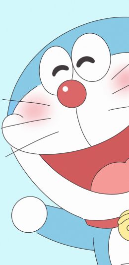 [2436x1125]爱心 哆啦A梦 叮当猫 笑容 开心 蓝色 苹果手机动漫壁纸图片