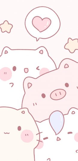 [2436x1125]爱心 猪 猫咪 可爱 粉色 打呼噜 苹果手机动漫壁纸图片
