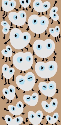 [2436x1125]爱心 眼睛 小卡通 平铺 苹果手机动漫壁纸图片