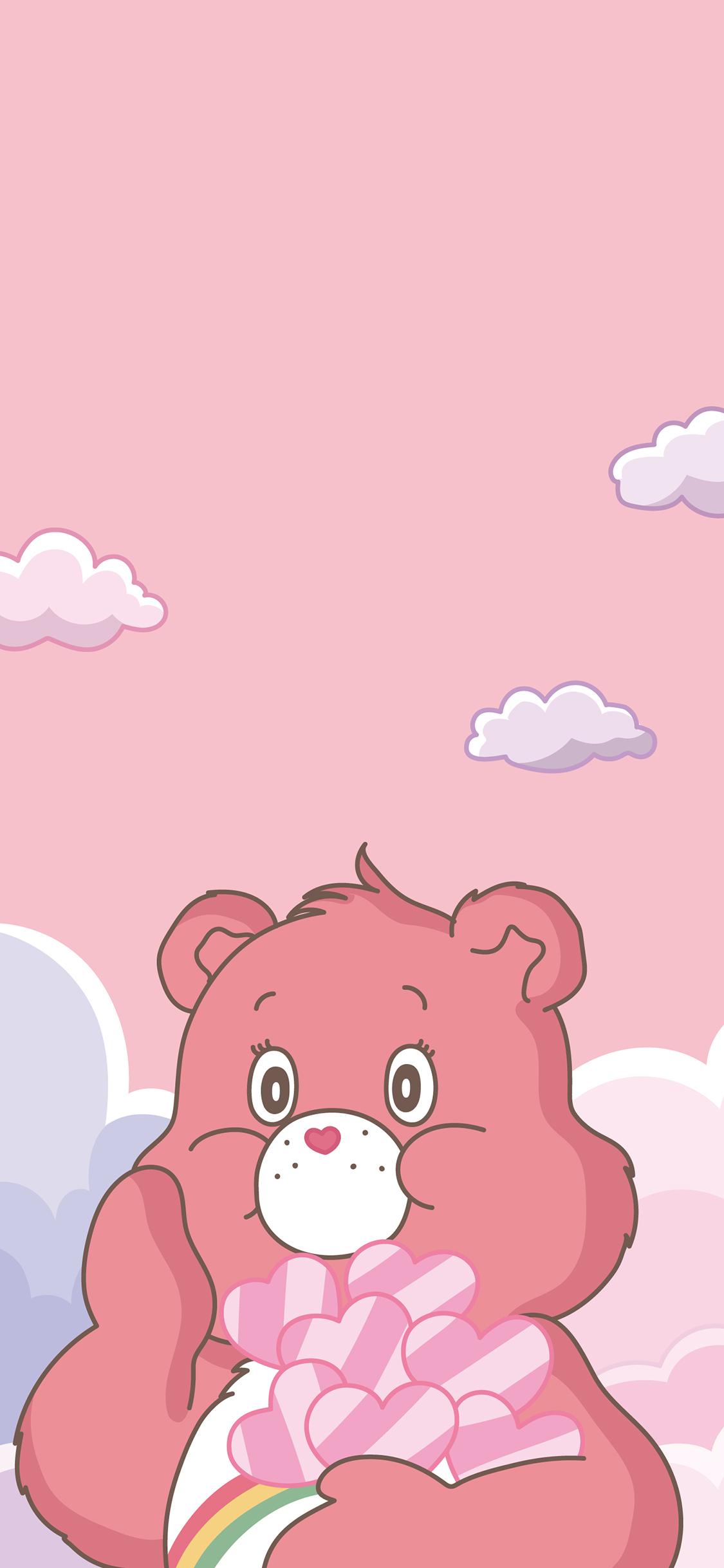 [2436×1125]爱心熊 粉色 可爱 动画 苹果手机动漫壁纸图片