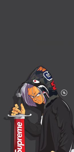 [2436x1125]特兰克斯 龙珠 supreme 潮牌 苹果手机动漫壁纸图片