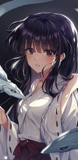 [2436x1125]犬夜叉 日漫 桔梗 插画 苹果手机动漫壁纸图片