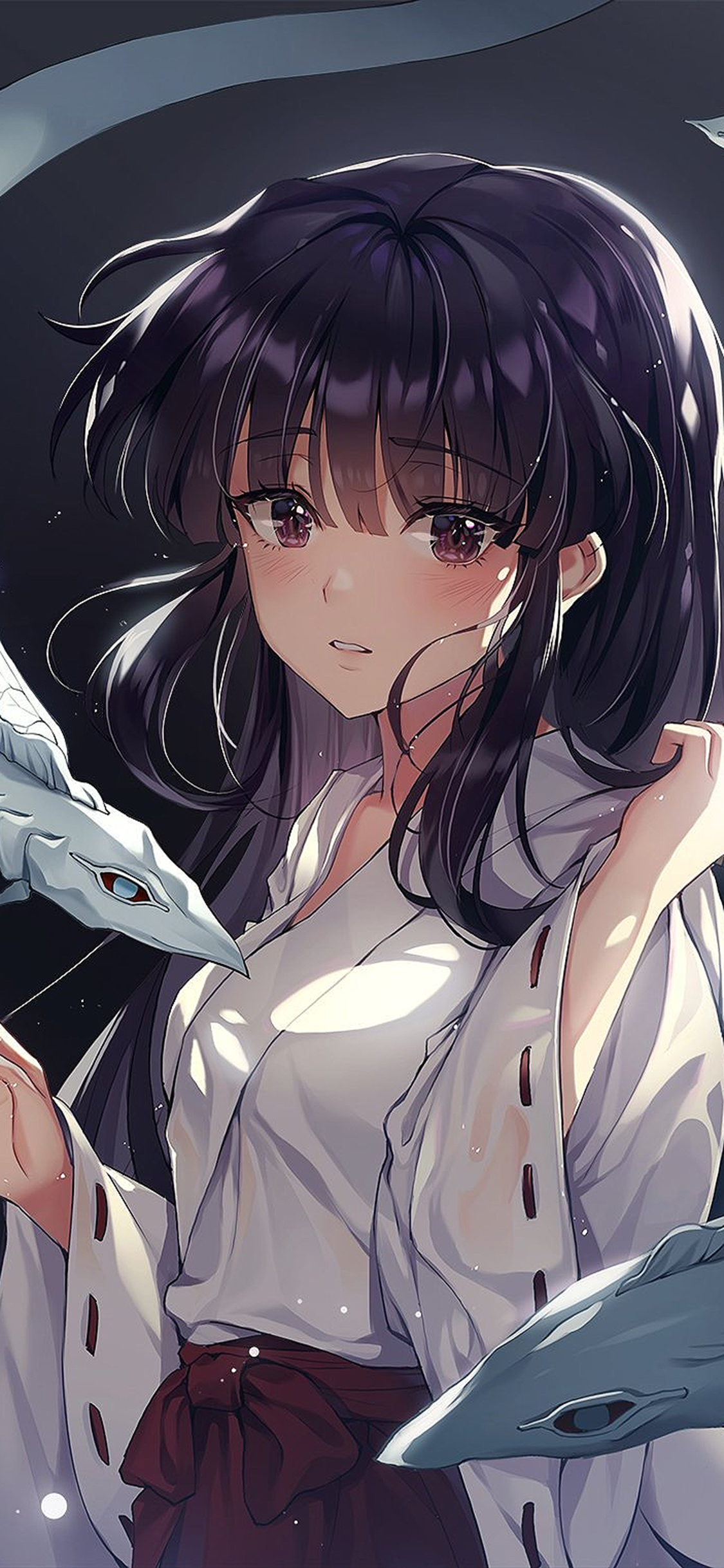 [2436×1125]犬夜叉 日漫 桔梗 插画 苹果手机动漫壁纸图片