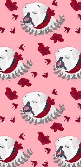 [2436x1125]狗 粉色 可爱 平铺 汪星人 苹果手机动漫壁纸图片