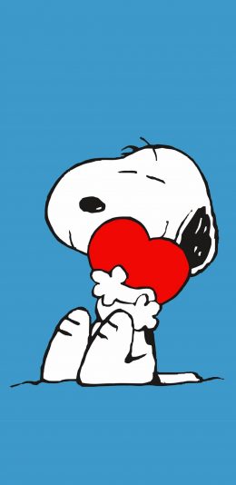 [2436x1125]狗狗 爱心 卡通 蓝色 苹果手机动漫壁纸图片