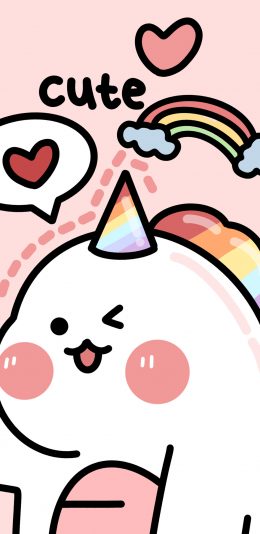 [2436x1125]独角兽 可爱 卡通 cute 爱心 苹果手机动漫壁纸图片
