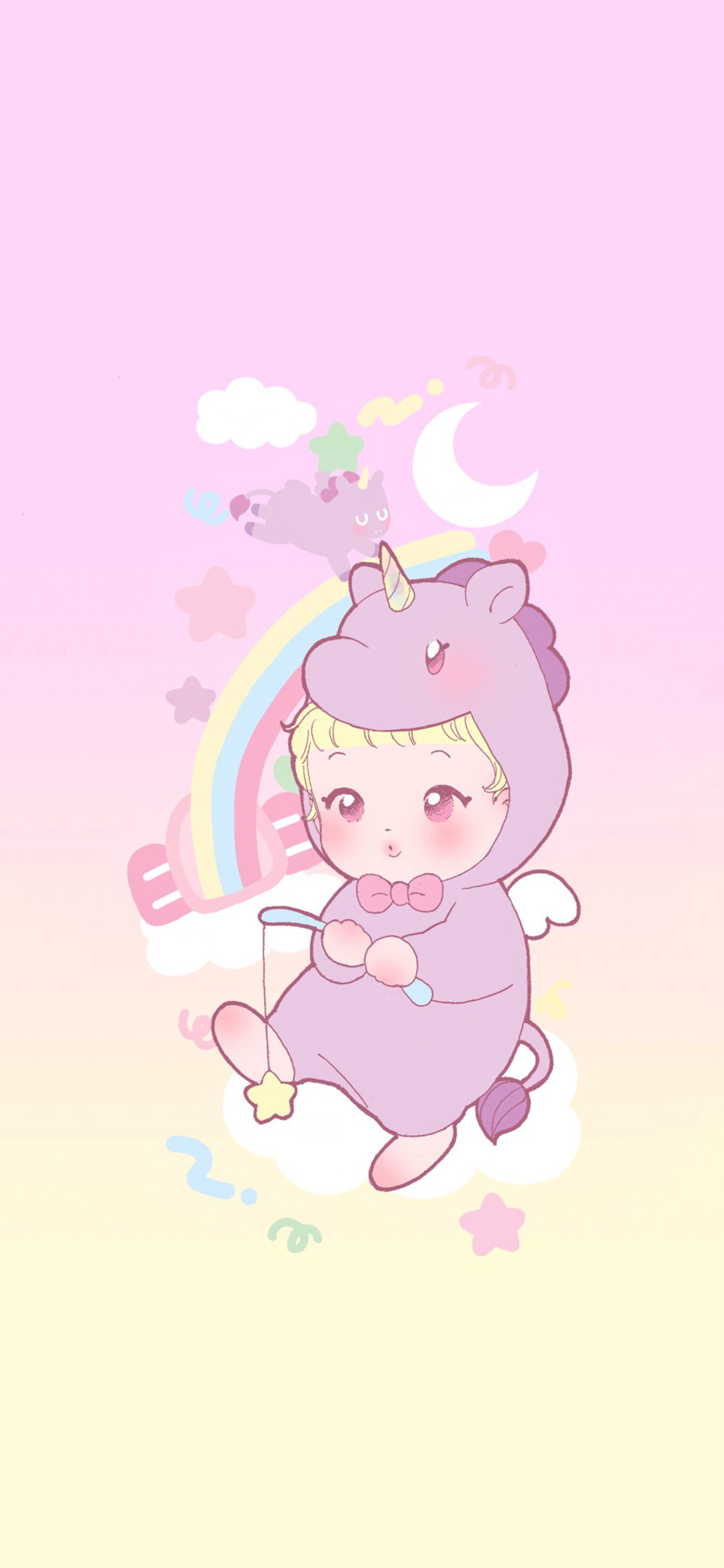 [2436×1125]独角兽 套装 卡通 可爱 粉色系 苹果手机动漫壁纸图片