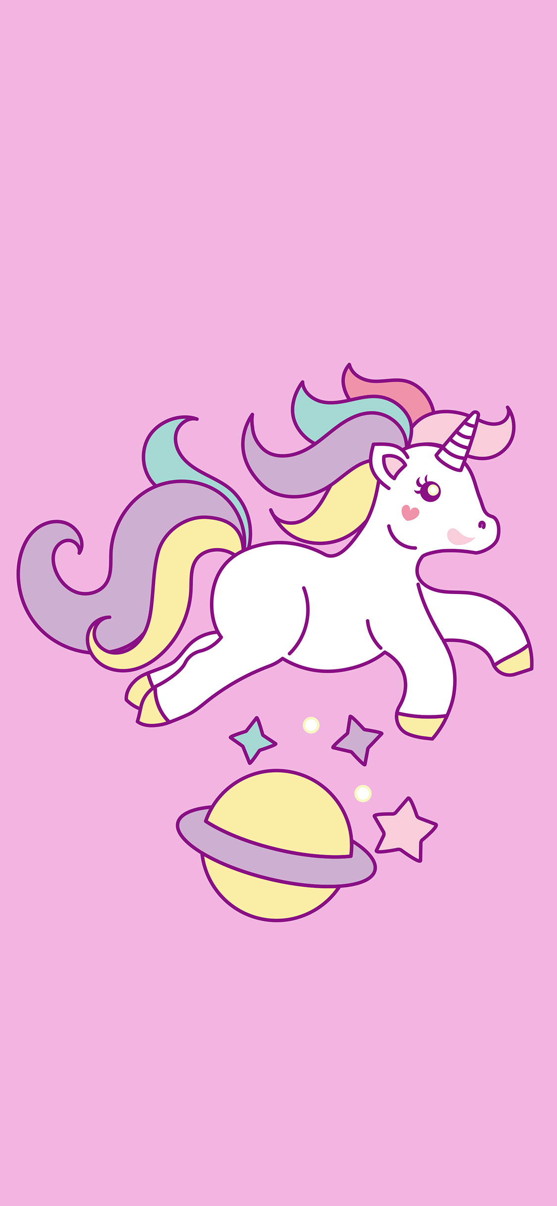 [2436×1125]独角兽 粉色 卡通 星星 少女 苹果手机动漫壁纸图片
