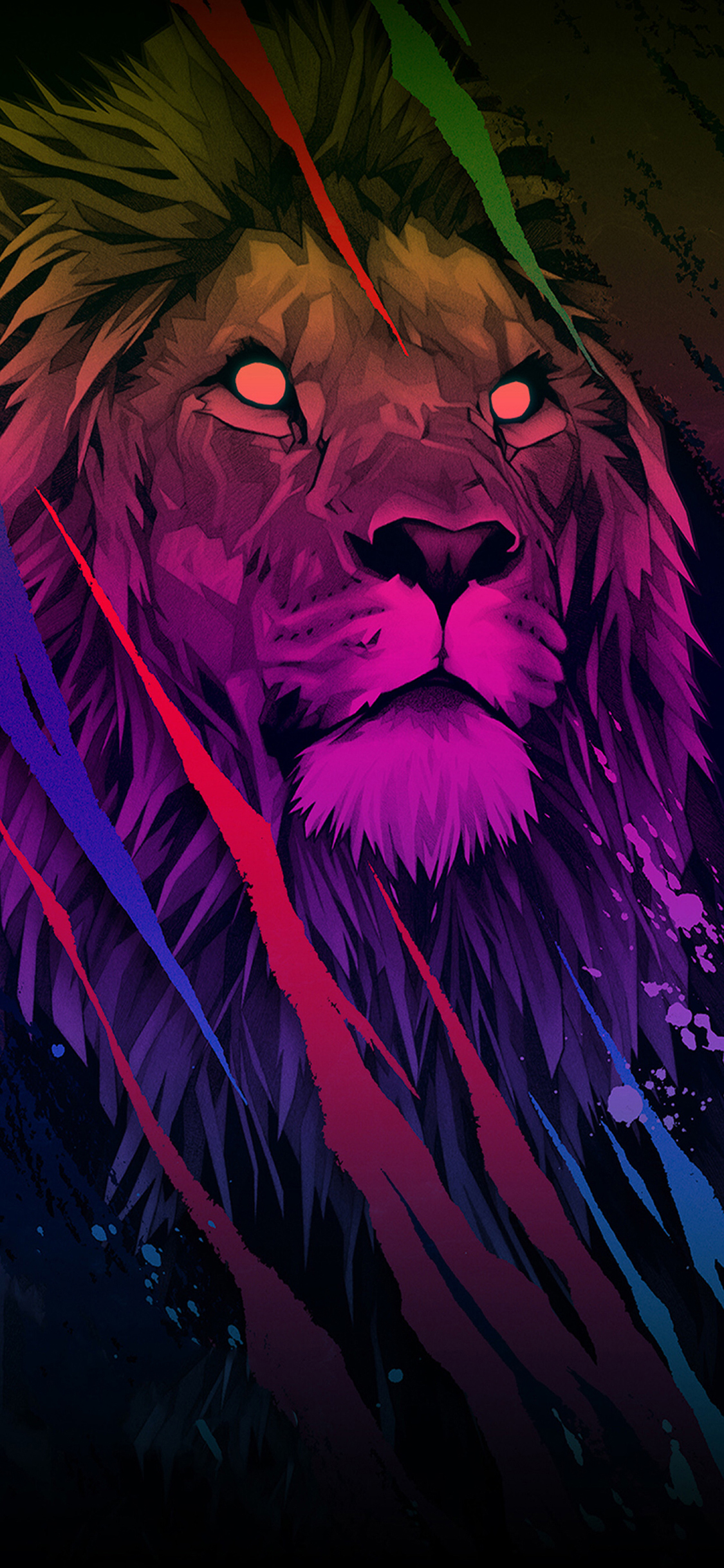 [2436×1125]狮子 插图 色彩 炫酷 苹果手机动漫壁纸图片