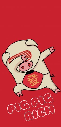 [2436x1125]猪 pig pig rich 发财 苹果手机动漫壁纸图片