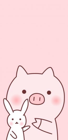 [2436x1125]猪 兔子 粉色 可爱 卡通 苹果手机动漫壁纸图片
