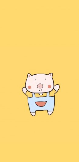 [2436x1125]猪 可爱 黄底 简笔 苹果手机动漫壁纸图片