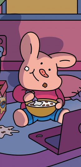 [2436x1125]猪 吃 插画  看剧 苹果手机动漫壁纸图片