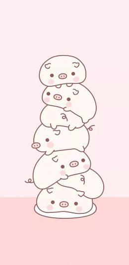 [2436x1125]猪 粉色 卡通 可爱 堆叠 垒 苹果手机动漫壁纸图片