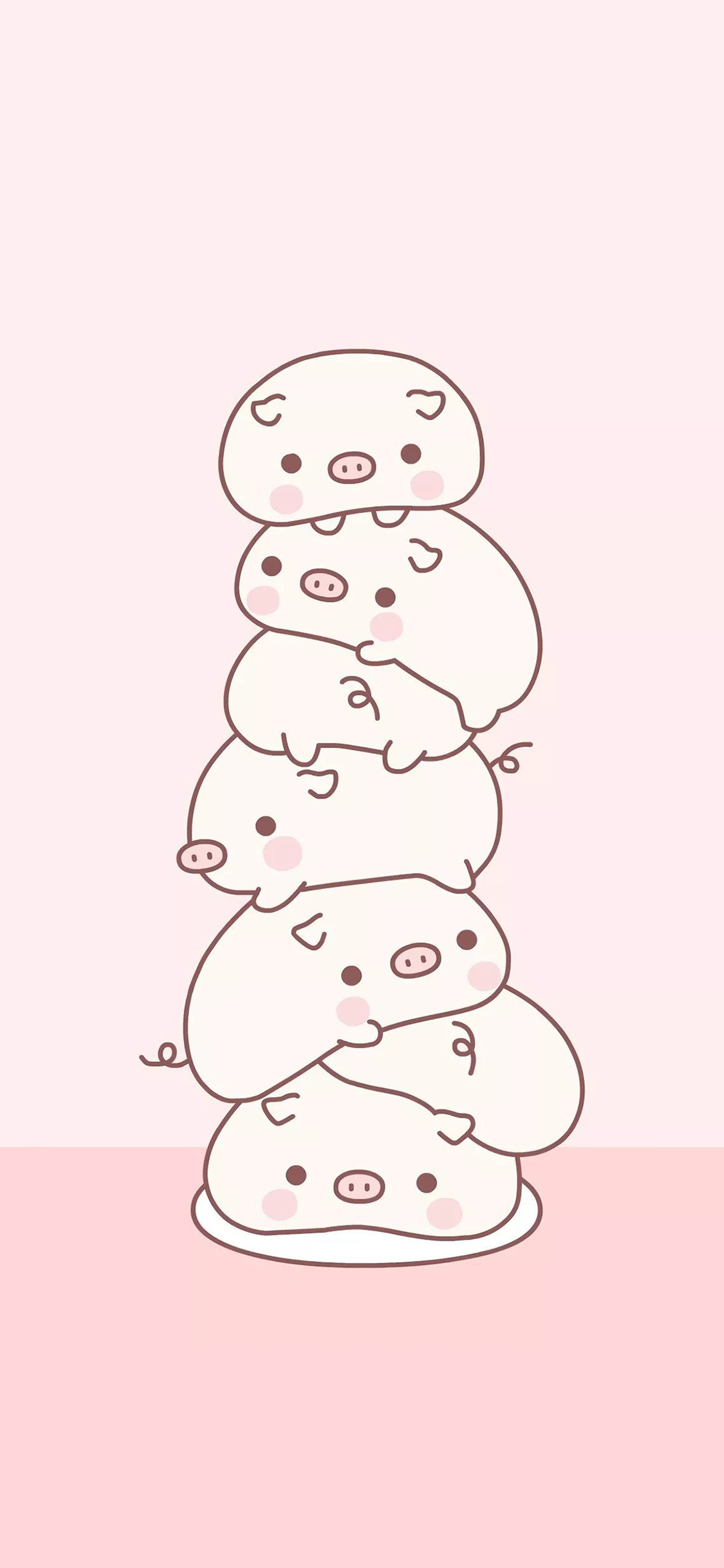 [2436×1125]猪 粉色 卡通 可爱 堆叠 垒 苹果手机动漫壁纸图片