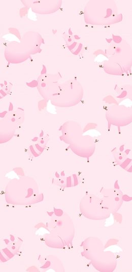 [2436x1125]猪 粉色 可爱 卡通 平铺 苹果手机动漫壁纸图片